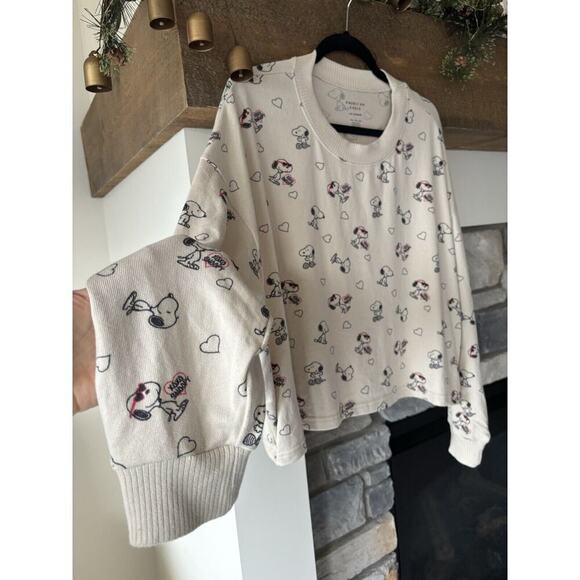 American Eagle Peanuts Snoopy Pajama Set Size XXL Heart Valentine Love Cozy Prep - Picture 4 of 13